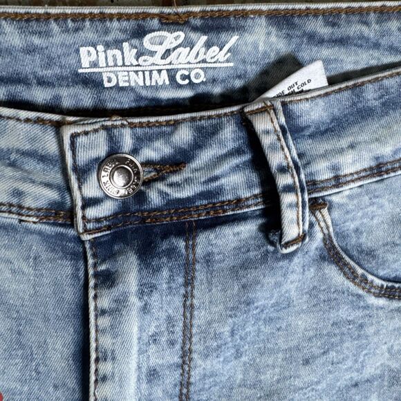Pink Label Denim Co Jeans Size 7 Distressed Splatter Paint Stretch Skinny EUC - Picture 3 of 6